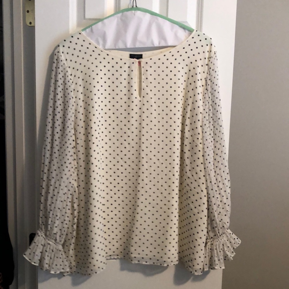 Talbots Crepe Top with charcoal grey dots